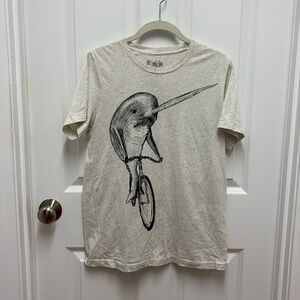 Narwhal Riding A Bicycle - Screen Printed Unisex Shirt - size Medium‎